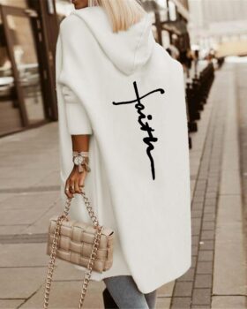 Letter Print Patch Pocket Longline Hooded Coat Style:Casual