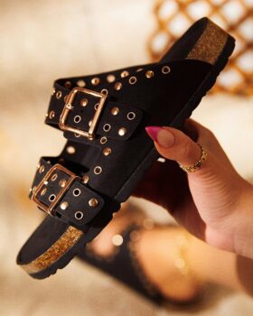 Slippers Eyelet Buckled Double Strap Casual Slippers