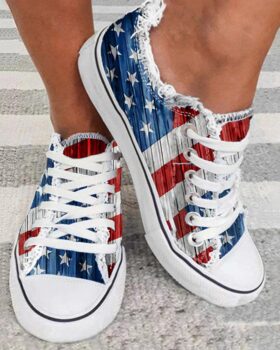 Sneakers Independence Day Flag Frayed Lace-up Canvas Sneakers